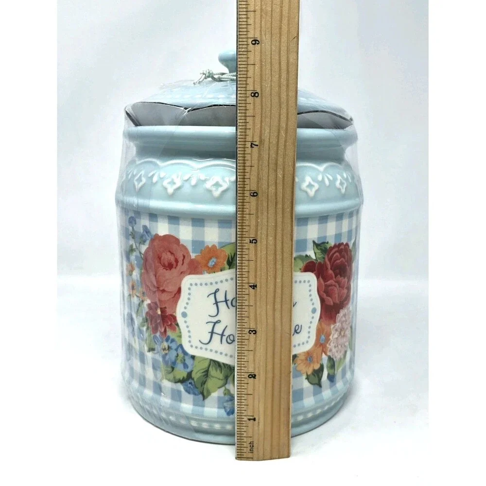 Pioneer Woman Cookie Jar Happiness Is Homemade Embossed Stoneware Floral Gingham